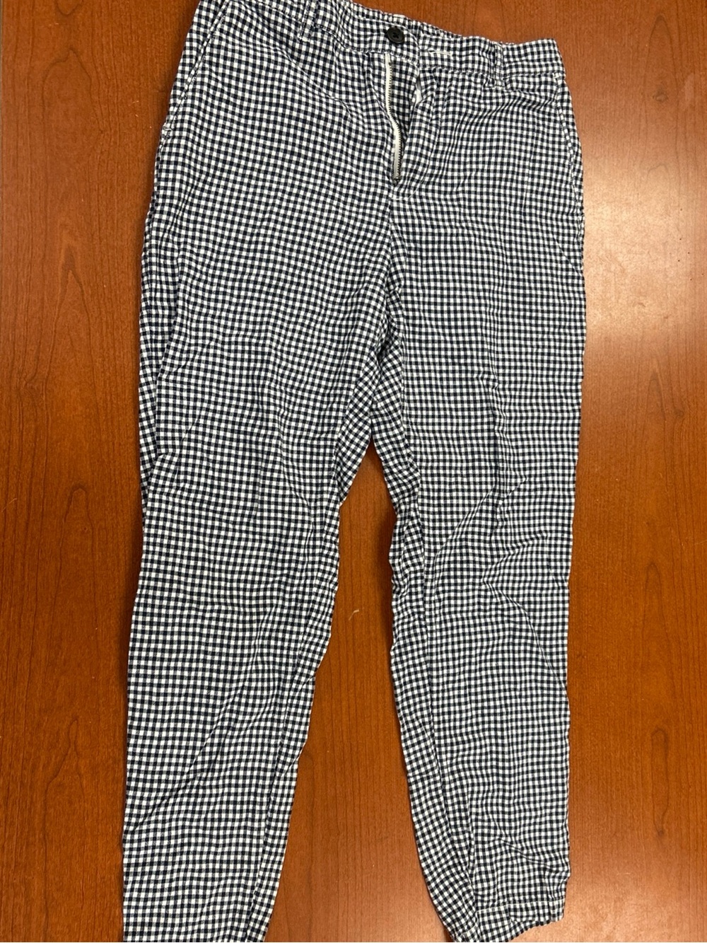 Uniqlo Black and White Gingham Linen-Cotton Blend Women’s Pants